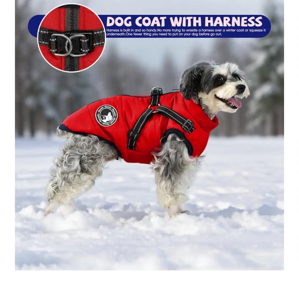 New Gyuch Winter Red Dog jacket with harness winter waterproof size small - Picture 9 of 12